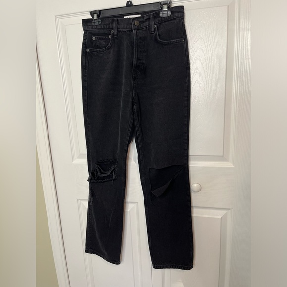 Black Reformation Cynthia High‎ Rise Straight Jeans Women's Size 27 Distressed - Picture 1 of 7